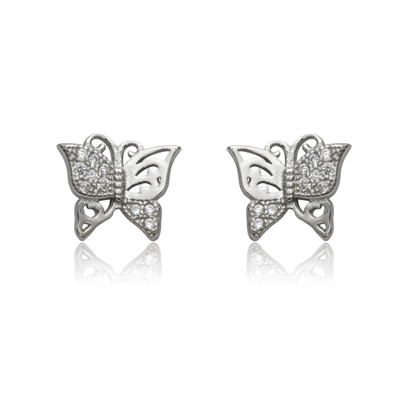 Kolczyki srebrne motylki ażurowe z cyrkoniami Happy