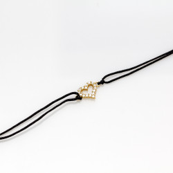Srebrna bransoletka złocona z czarnym sznureczkiem serce z cyrkoniami kolekcja Meri