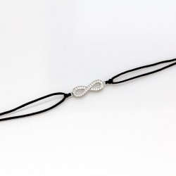 Srebrna bransoletka z czarnym sznureczkiem nieskończoność z cyrkoniami kolekcja Meri