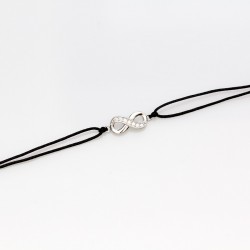 Srebrna bransoletka z czarnym sznureczkiem nieskończoność z cyrkoniami większa kolekcja Meri