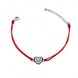 Srebrna bransoletka z czerwonym sznureczkiem serce z cyrkoniami pr. 925 kolekcja Meri