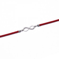 Srebrna bransoletka z czerwonym skręcanym sznureczkiem nieskończoność z cyrkoniami pr. 925 kolekcja Mere