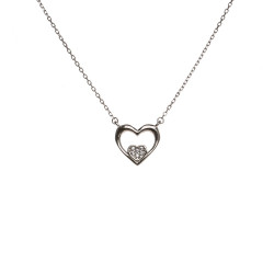 Naszyjnik srebrny serce z delikatnym serduszkiem z cyrkoni w środku kolekcja Domini